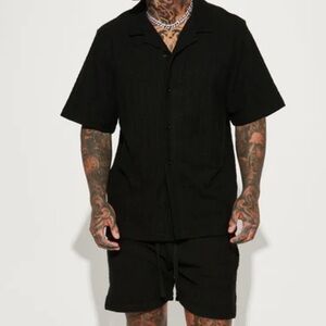 Men's Classic Black Button-Up Shirt and matching shorts